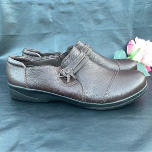 Clarks Womens Size 12 Slip On Shoes Dark Brown Leather Loafer